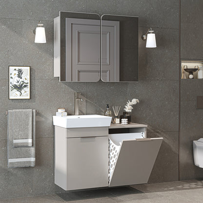 Badmöbel-Set LYCIA 49 cm in Beige mit Waschbecken und Wäschekorb