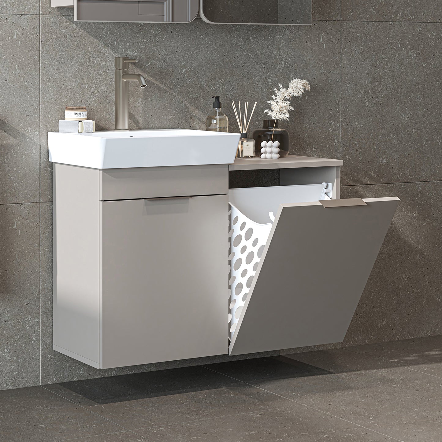 Roomart Waschbeckenunterschrank LYCIA, 49 cm, mit Waschbecken und Wäschefach, in 4 Farben