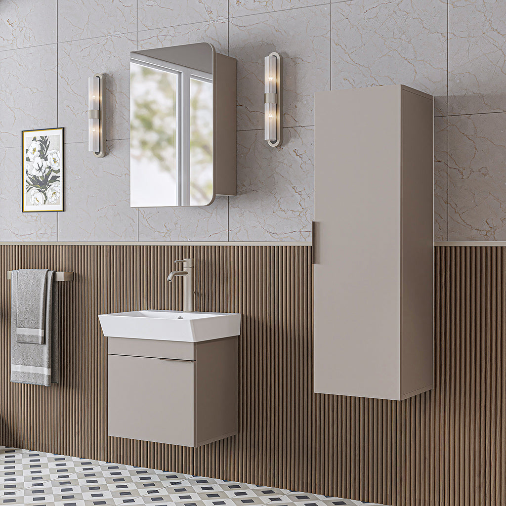 ROOMART Badmöbelset LYCIA 50 cm Unterschrank mit Keramik-Waschbecken, Spiegelschrank, Seitenschrank, Badezimmermöbel in 4 Farben