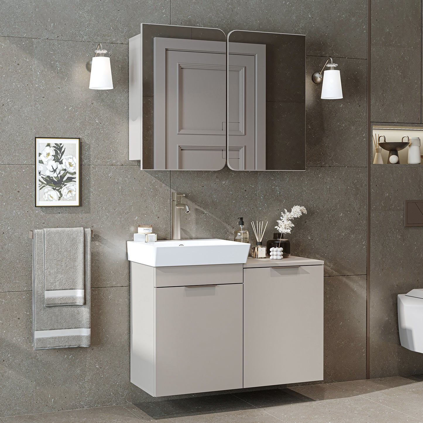 Roomart 2-teiliges Badmöbel-Set LYCIA, 49 cm, Waschtisch mit Spiegelschrank, in 4 Farben
