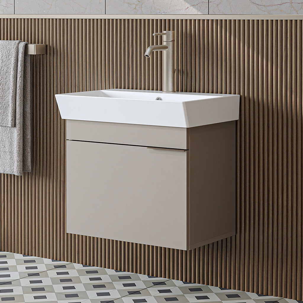 Roomart Badmöbel LYCIA 60 cm – Waschbeckenunterschrank mit Keramik-Waschbecken – Waschtischunterschrank für Badezimmer – Modernes Badmöbel mit Stauraum – 4 Farben