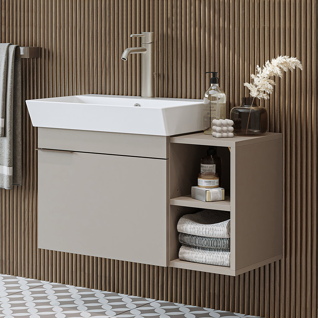 Roomart Badmöbel LYCIA 82 cm – Waschbeckenunterschrank mit Keramik-Waschbecken – Waschtischunterschrank für Badezimmer – Modernes Badmöbel mit Stauraum – 4 Farben