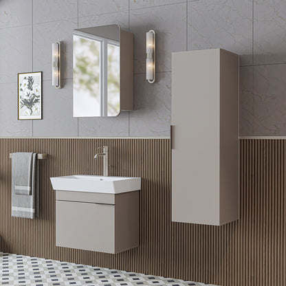 Roomart Badmöbel Set LYCIA 60 cm – 4-teiliges Badezimmermöbel-Set mit Keramik-Waschbecken, Spiegelschrank & Seitenschrank – Badmöbel in 4 Farben