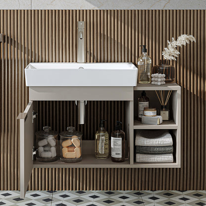 Roomart Badmöbel Set LYCIA 82 cm – 4-teiliges Badezimmermöbel-Set mit Keramik-Waschbecken, Spiegelschrank & Seitenschrank – Badmöbel in 4 Farben