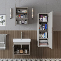 Roomart Badmöbel Set LYCIA 60 cm – 4-teiliges Badezimmermöbel-Set mit Keramik-Waschbecken, Spiegelschrank & Seitenschrank – Badmöbel in 4 Farben