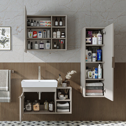 Roomart Badmöbel Set LYCIA 82 cm – 4-teiliges Badezimmermöbel-Set mit Keramik-Waschbecken, Spiegelschrank & Seitenschrank – Badmöbel in 4 Farben