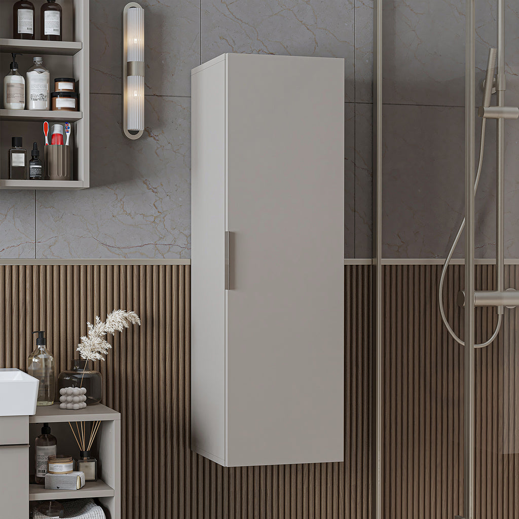 Bad-Hochschrank LYCIA in Beige mit Tür und Einlegeböden