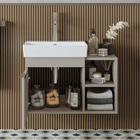 Roomart Badmöbel Set LYCIA 72 cm – 4-teiliges Badezimmermöbel-Set mit Keramik-Waschbecken, Spiegelschrank & Seitenschrank – Badmöbel in 4 Farben