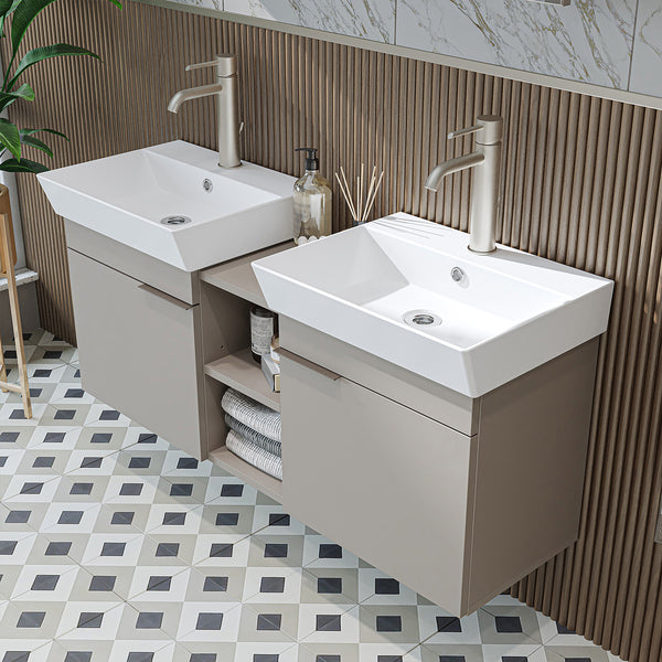 Roomart Badmöbel LYCIA 120 cm – Waschbeckenunterschrank mit Keramik-Waschbecken – Waschtischunterschrank für Badezimmer – Modernes Badmöbel mit Stauraum – 4 Farben