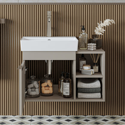 Roomart Badmöbel LYCIA 72 cm – Waschbeckenunterschrank mit Keramik-Waschbecken – Waschtischunterschrank für Badezimmer – Modernes Badmöbel mit Stauraum – 4 Farben