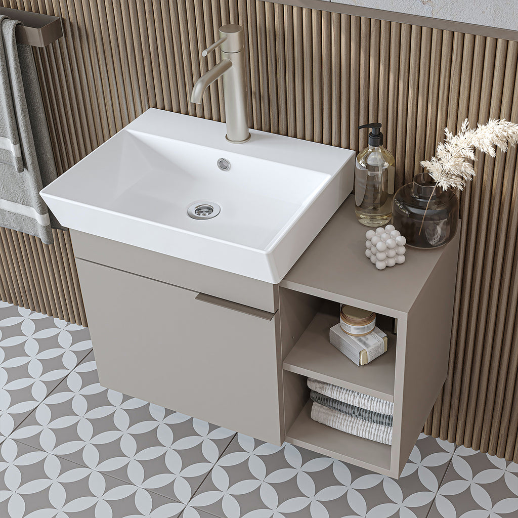 Roomart Badmöbel Set LYCIA 72 cm – 4-teiliges Badezimmermöbel-Set mit Keramik-Waschbecken, Spiegelschrank & Seitenschrank – Badmöbel in 4 Farben