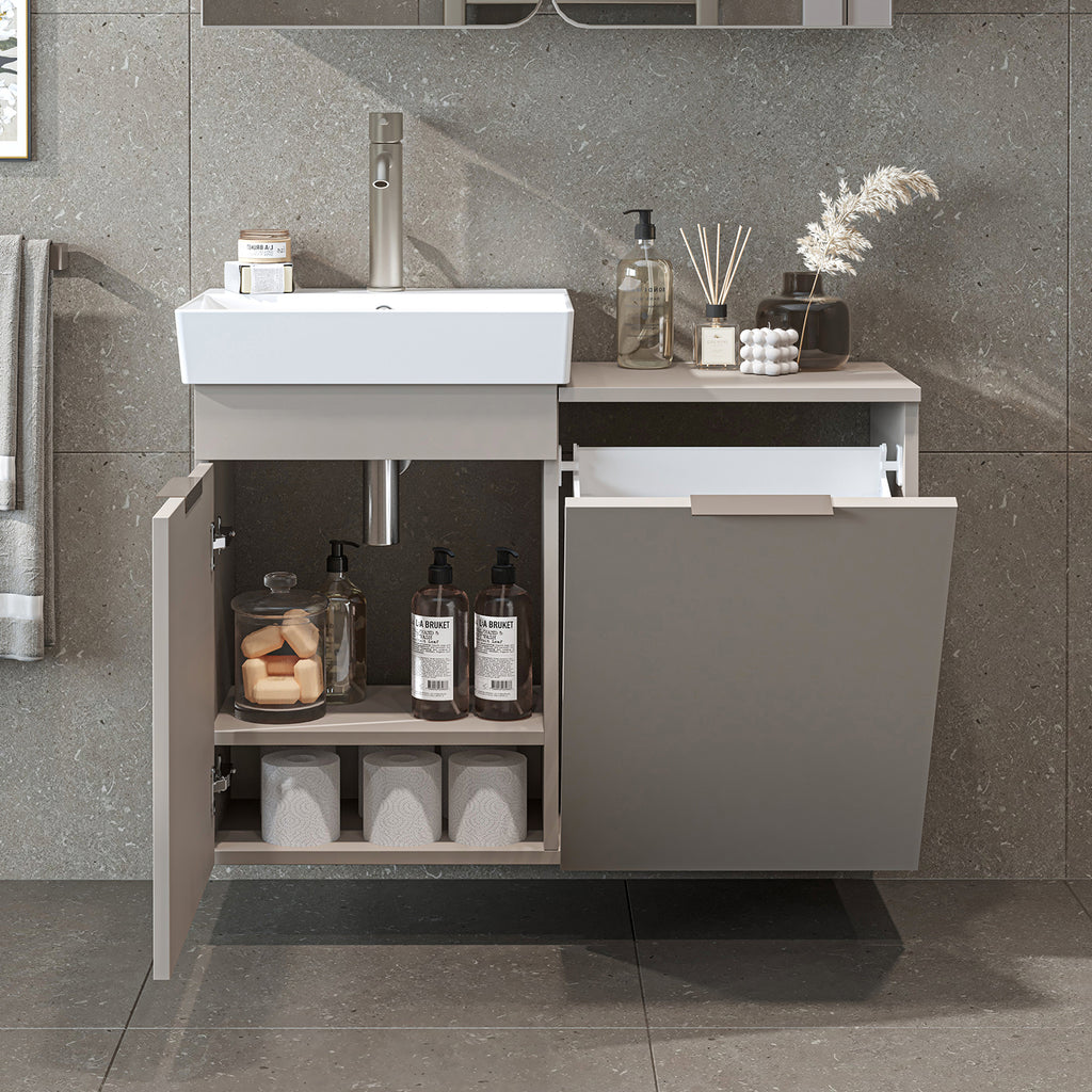 Roomart 3-teiliges Badmöbel-Set LYCIA, 49 cm, Waschtisch, Spiegelschrank und Hochschrank, in 4 Farben