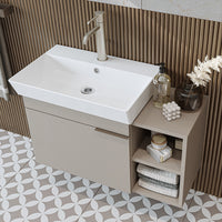 Roomart Badmöbel Set LYCIA 82 cm – 4-teiliges Badezimmermöbel-Set mit Keramik-Waschbecken, Spiegelschrank & Seitenschrank – Badmöbel in 4 Farben