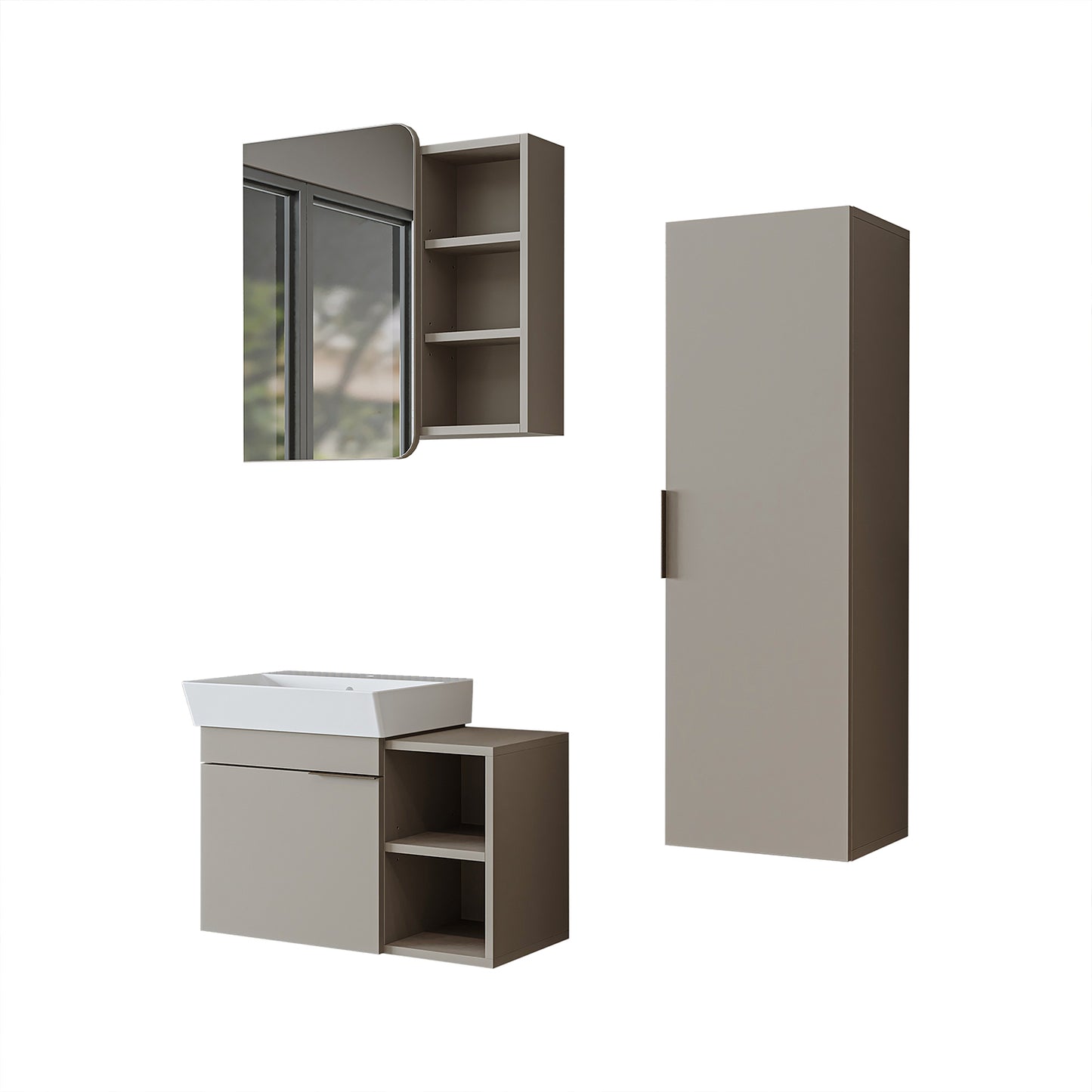 Roomart Badmöbel Set LYCIA 72 cm – 4-teiliges Badezimmermöbel-Set mit Keramik-Waschbecken, Spiegelschrank & Seitenschrank – Badmöbel in 4 Farben