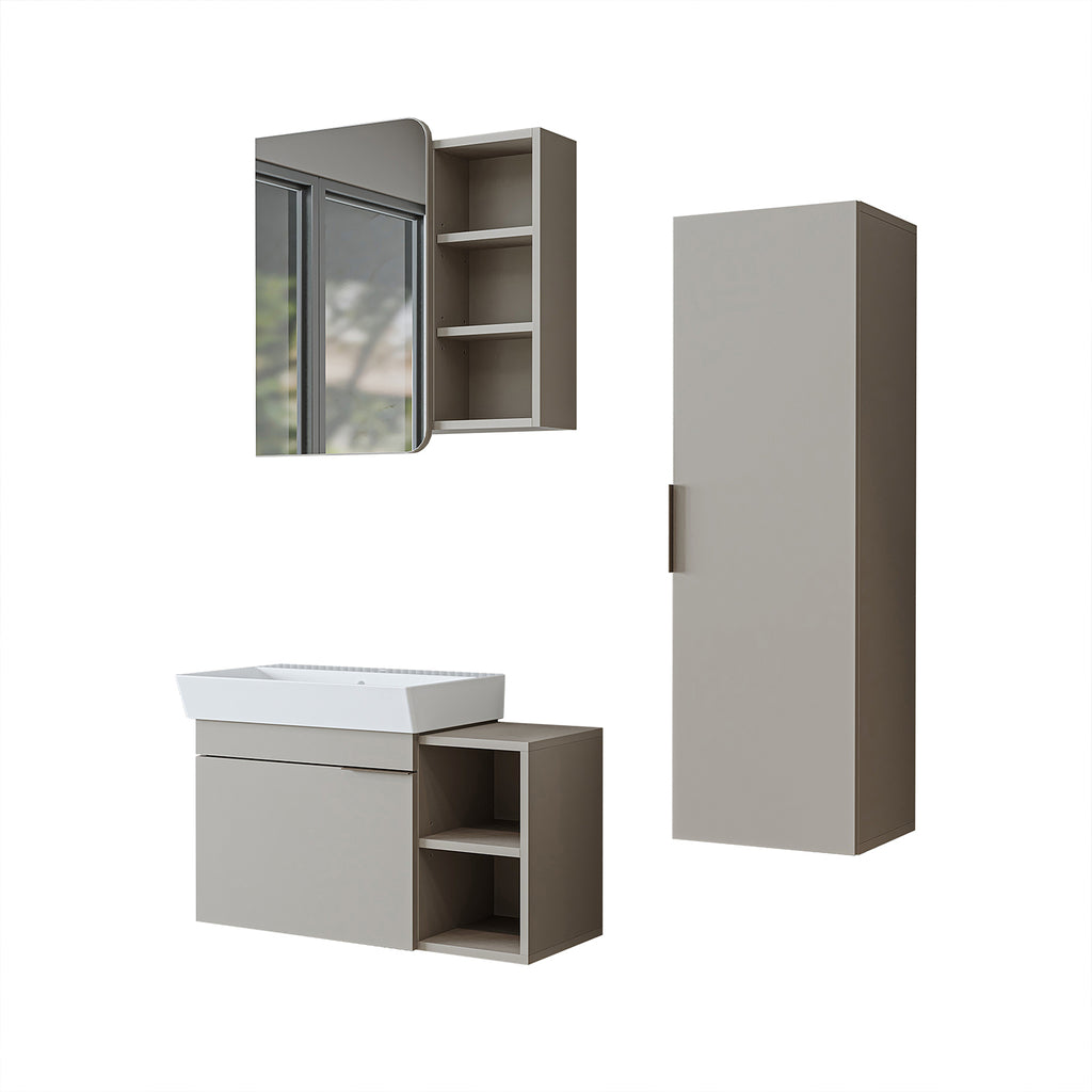 Roomart Badmöbel Set LYCIA 82 cm – 4-teiliges Badezimmermöbel-Set mit Keramik-Waschbecken, Spiegelschrank & Seitenschrank – Badmöbel in 4 Farben