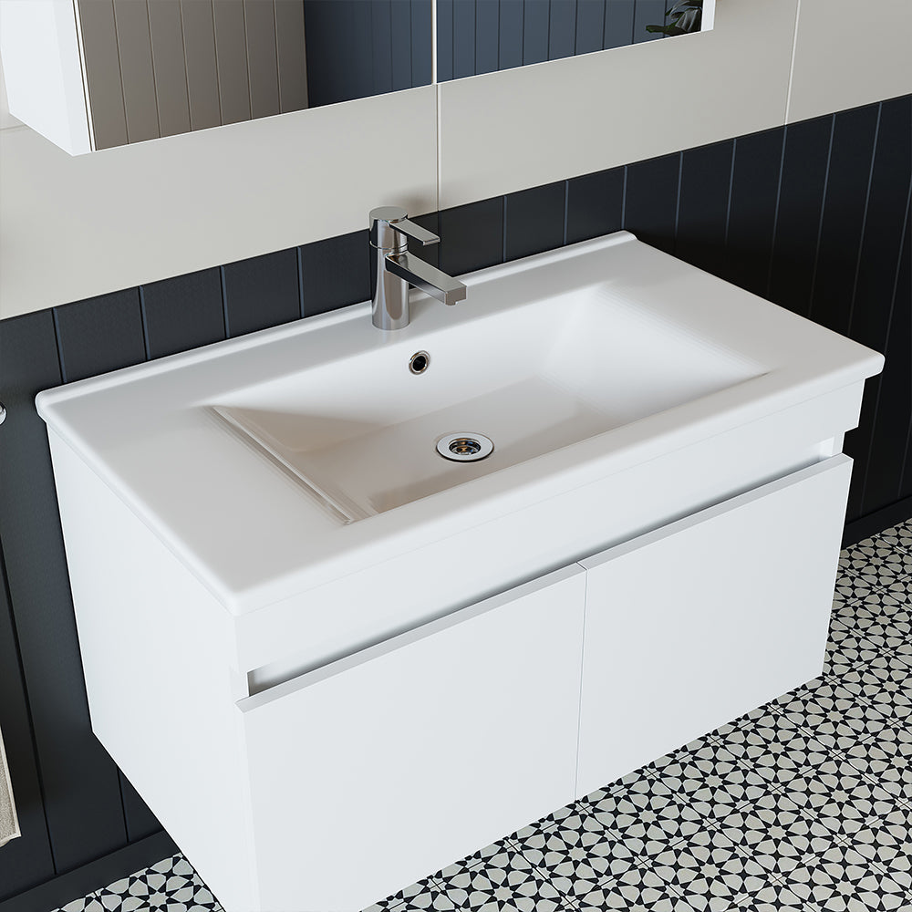 Roomart Ensemble de meubles de salle de bains ATRIA 3 pièces, en 4 couleurs, 85 cm Meuble bas avec lavabo en céramique - armoire de toilette