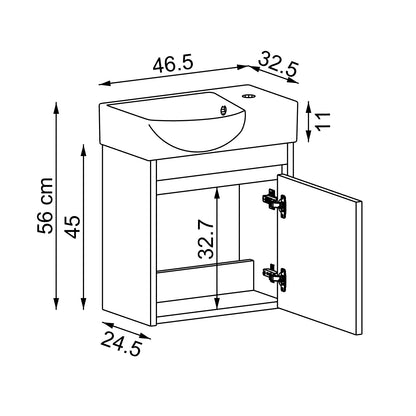 Roomart Waschtischunterschrank LEO mit Keramik-Waschbecken – Gäste-WC Badmöbel – Wasserhahn rechts