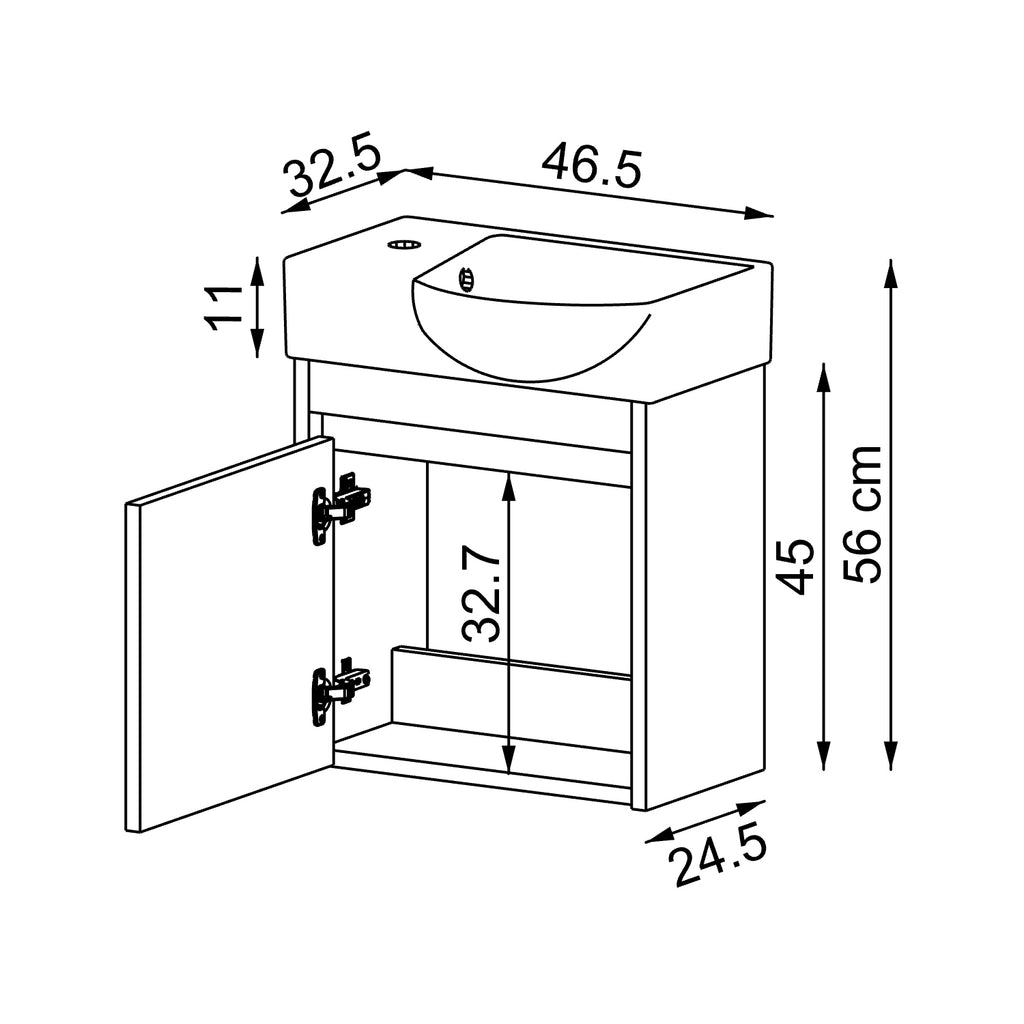 Roomart Waschtischunterschrank LEO mit Keramik-Waschbecken – Gäste-WC Badmöbel – Wasserhahn links