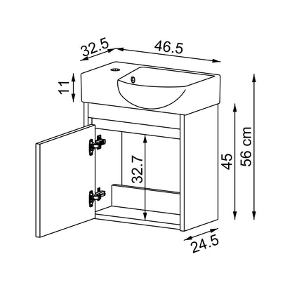 Roomart Waschtischunterschrank LEO mit Keramik-Waschbecken – Gäste-WC Badmöbel – Wasserhahn links