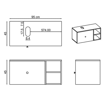 Roomart Badezimmermöbel LOTUS II- 95 cm – Keramik Waschbecken &/oder Unterschrank – Modernes Design – Varianten wählbar – Weiß-Eiche, Eiche oder Anthrazit-Eiche
