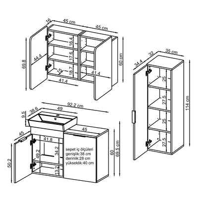 Roomart 3-teiliges Badmöbel-Set LYCIA, 49 cm, Waschtisch, Spiegelschrank und Hochschrank, in 4 Farben