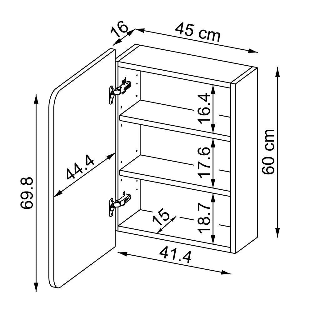 Roomart Bad Spiegelschrank LYCIA 45 cm – Badezimmerspiegel mit Stauraum, für Bad & Gäste-WC, in 4 Farben