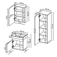 Roomart Badmöbel Set LYCIA 50 cm – 4-teiliges Badezimmermöbel-Set mit Keramik-Waschbecken, Spiegelschrank & Seitenschrank – Badmöbel in 4 Farben