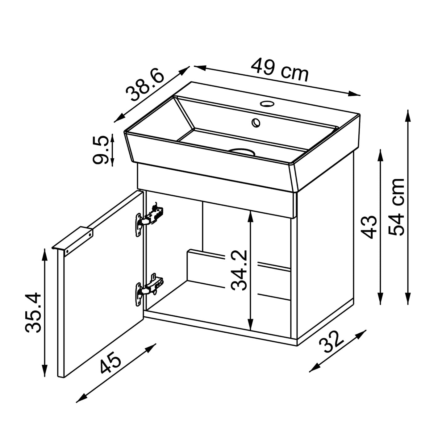 Roomart Badmöbel LYCIA 50 cm – Waschbeckenunterschrank mit Keramik-Waschbecken – Waschtischunterschrank für Badezimmer – Modernes Badmöbel mit Stauraum – 4 Farben