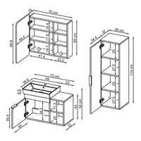 Roomart Badmöbel Set LYCIA 72 cm – 4-teiliges Badezimmermöbel-Set mit Keramik-Waschbecken, Spiegelschrank & Seitenschrank – Badmöbel in 4 Farben