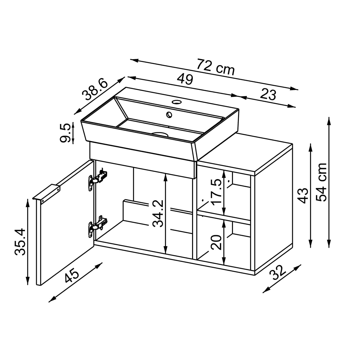 Roomart Badmöbel LYCIA 72 cm – Waschbeckenunterschrank mit Keramik-Waschbecken – Waschtischunterschrank für Badezimmer – Modernes Badmöbel mit Stauraum – 4 Farben