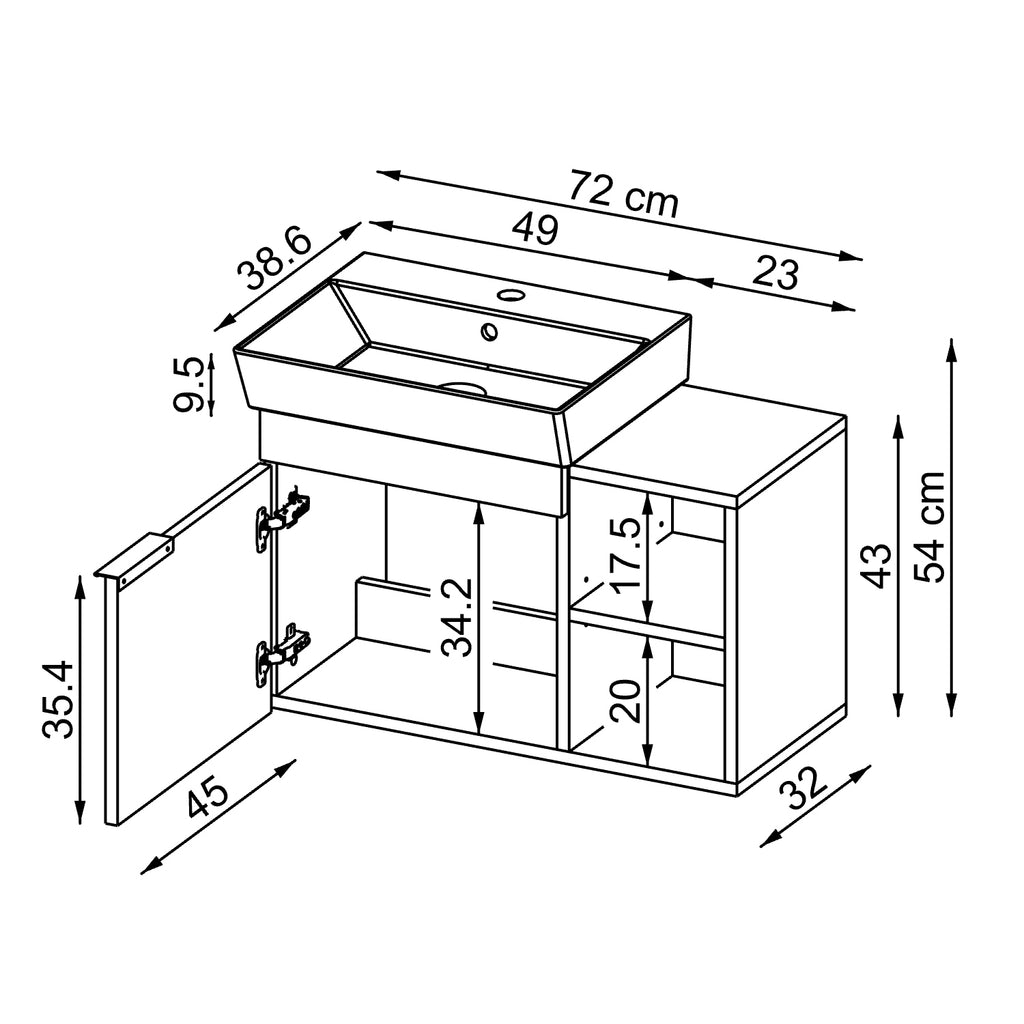 Roomart Badmöbel LYCIA 72 cm – Waschbeckenunterschrank mit Keramik-Waschbecken – Waschtischunterschrank für Badezimmer – Modernes Badmöbel mit Stauraum – 4 Farben