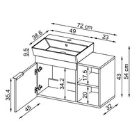Roomart Badmöbel LYCIA 72 cm – Waschbeckenunterschrank mit Keramik-Waschbecken – Waschtischunterschrank für Badezimmer – Modernes Badmöbel mit Stauraum – 4 Farben