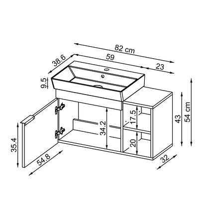 Roomart Badmöbel Set LYCIA 82 cm – 4-teiliges Badezimmermöbel-Set mit Keramik-Waschbecken, Spiegelschrank & Seitenschrank – Badmöbel in 4 Farben