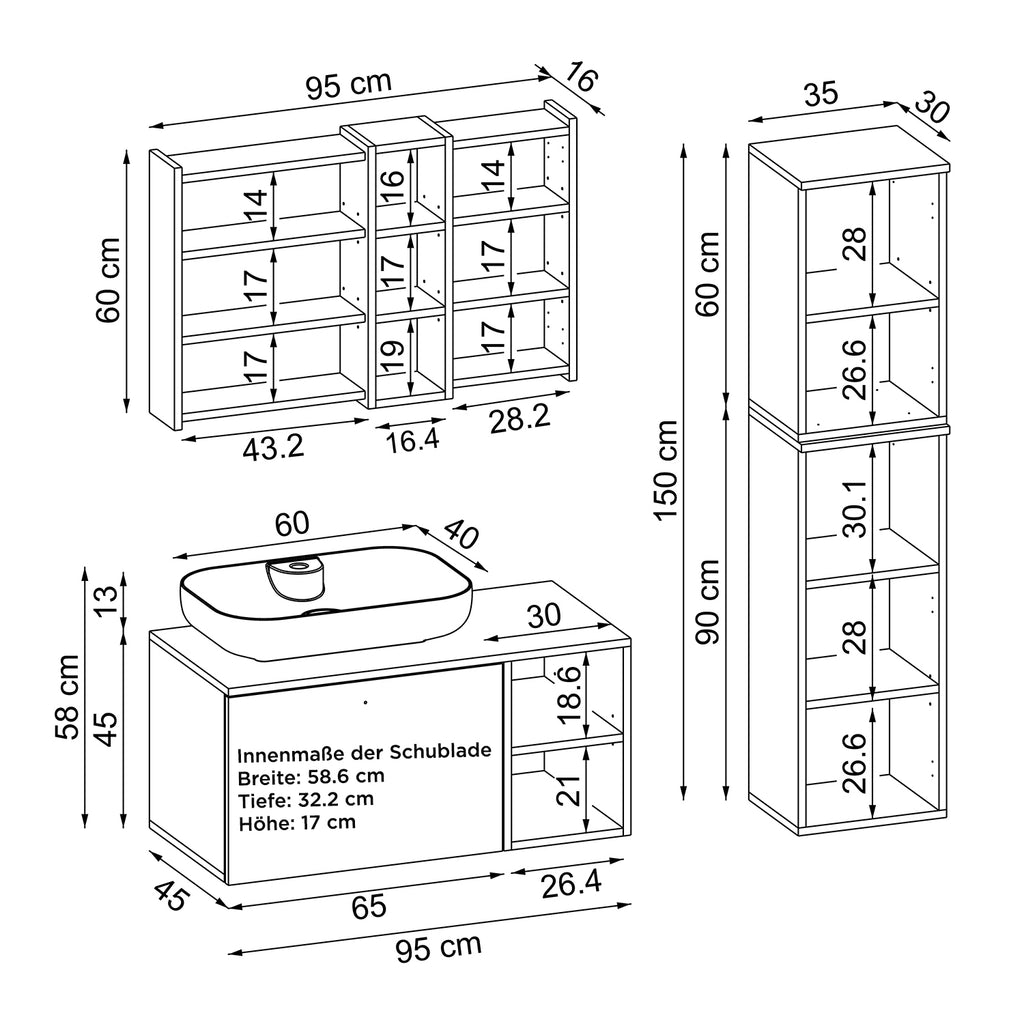 Roomart Ensemble de meubles de salle de bains LOTUS 95 cm 4 pièces avec lavabo en céramique - armoire de salle de bains, lavabo, meubles de salle de bains, armoire de salle de bains, avec, meuble bas, meubles de salle de bains, ensemble, lavabo, meubles, meubles de salle de bains, salle de bains, armoires de salle de bains, étroites, étroites