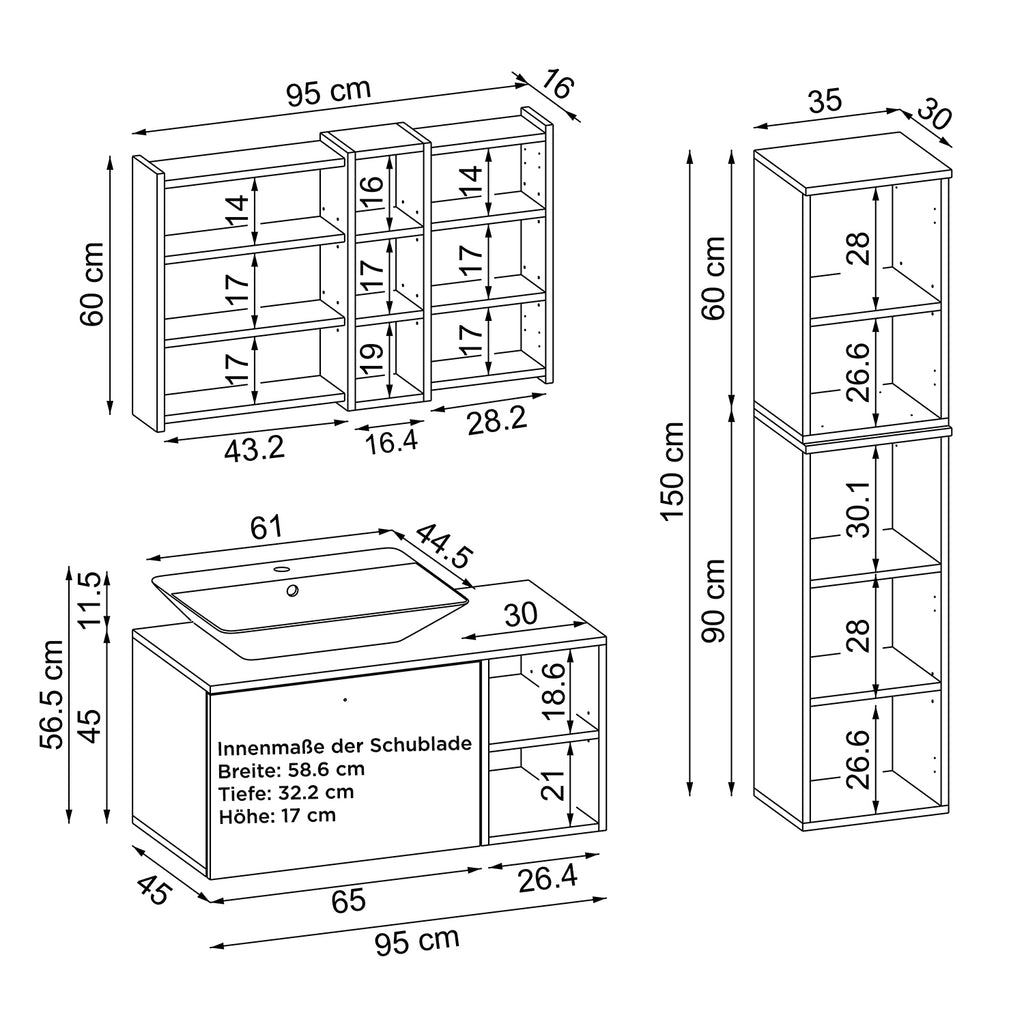 Roomart Ensemble de meubles de salle de bains LOTUS 95 cm 4 pièces avec lavabo en céramique - armoire de salle de bains, lavabo, meubles de salle de bains, armoire de salle de bains, avec, meuble bas, meubles de salle de bains, ensemble, lavabo, meubles, meubles de salle de bains, salle de bains, armoires de salle de bains, étroites, étroites