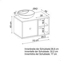 Roomart Badezimmermöbel GUSTO 75 cm – Keramik Waschbecken &/oder Unterschrank – Modernes Design – Varianten wählbar – Eiche oder Weiß - badezimmerschrank, waschbecken, badezimmermöbel, badschrank, badezimmer, mit, unterschrank, badmöbel, set, waschtisch, 
