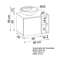 Roomart Badezimmermöbel LOTUS 65 cm – Keramik Waschbecken &/oder Unterschrank – Modernes Design – Varianten wählbar – Weiß-Eiche, Eiche oder Anthrazit-Eiche - badezimmerschrank, waschbecken, badezimmermöbel, badschrank, badezimmer, mit, unterschrank, badm