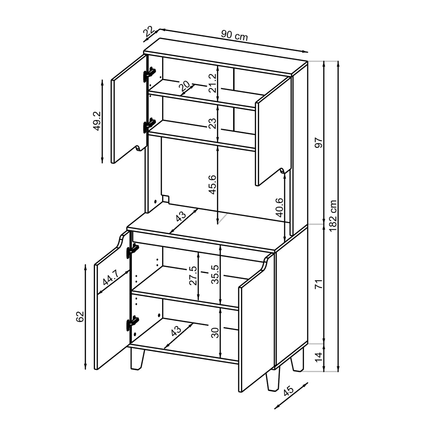 Roomart Küchenschrank DEFNE, 182 cm, mit offener Nische für Kaffeemaschine, in 5 Farben