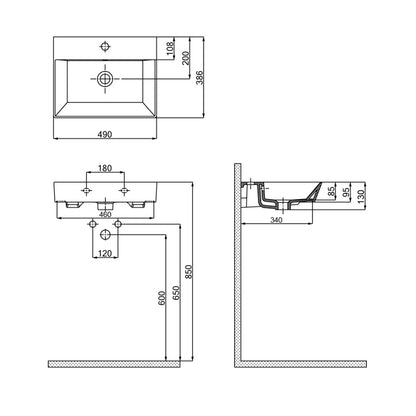 Roomart 3-teiliges Badmöbel-Set LYCIA, 49 cm, Waschtisch, Spiegelschrank und Hochschrank, in 4 Farben