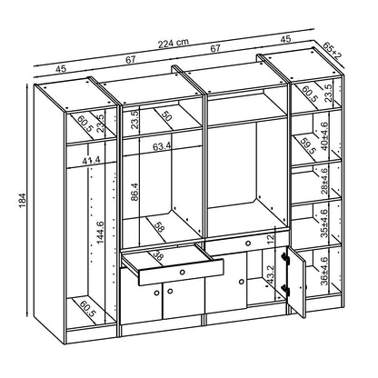 Roomart Schrankwand für Waschküche & Hauswirtschaftsraum – 224 cm breit – mit Ausziehbrett – in • Weiß •Eiche •Schwarz-Eiche