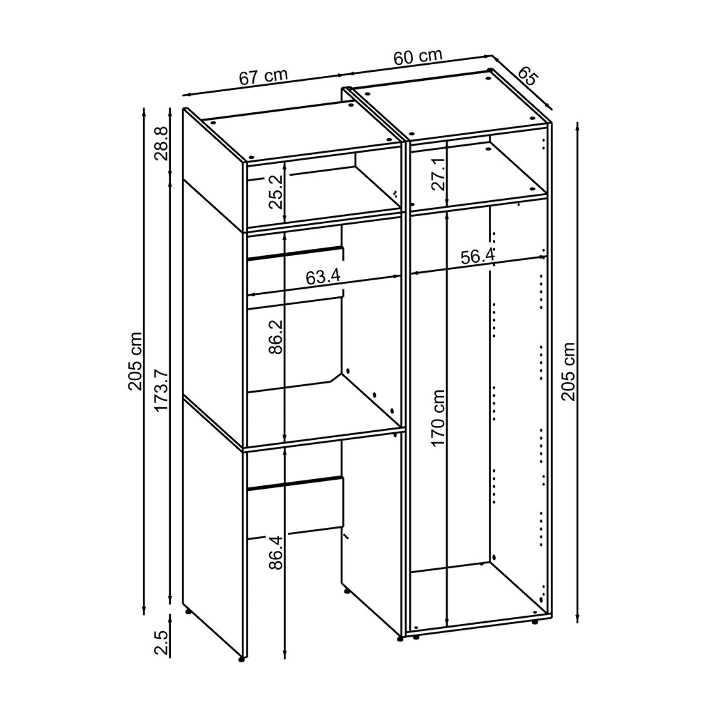 Roomart DUO Waschmaschinenschrank Trockner auf Waschmaschine • 127 cm breit • Weiß, Eiche Waschmaschinenschrank - waschmaschinenschrank, waschmaschinenregal, waschturm, schrank, weiß, waschmaschinen, unterschrank, waschmaschine, trockner, haushaltsschrank