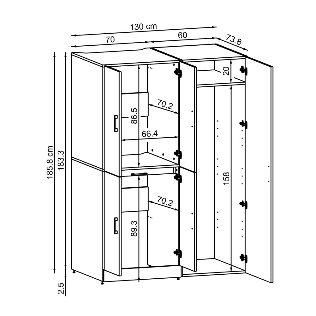 Roomart Waschmaschinenschrank- DORA-I- 130 cm breit – Waschmaschinen- & Trockner-Überbau mit Türen und Ausziehplatte, Bad & Waschküche, 5 Farben