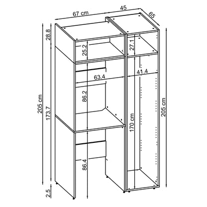 Roomart DUO-I Waschmaschinenschrank 112 cm – für Waschmaschine & Trockner + Hochschrank | in 2 Farben
