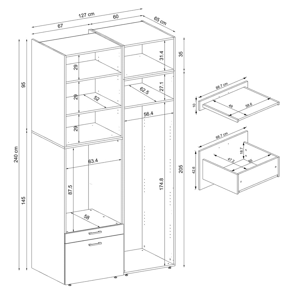 Roomart Schrankwand & Hochschrank Weiß Schwaz Eiche Badschrank Mehrzweckschrank- schrank, badezimmerschrank, waschmaschinenschrank, badschrank, badezimmermöbel, waschmaschinenregal, waschturm, hochschrank, bad, möbel, weiß, waschmaschinen, unterschrank, w