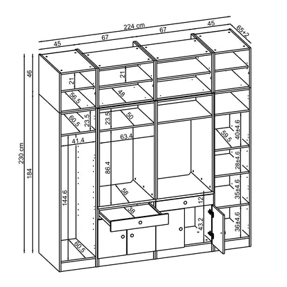 Roomart Schrankwand für Waschküche & Hauswirtschaftsraum – 224 cm breit – mit Ausziehbrett – in • Weiß •Eiche •Schwarz-Eiche