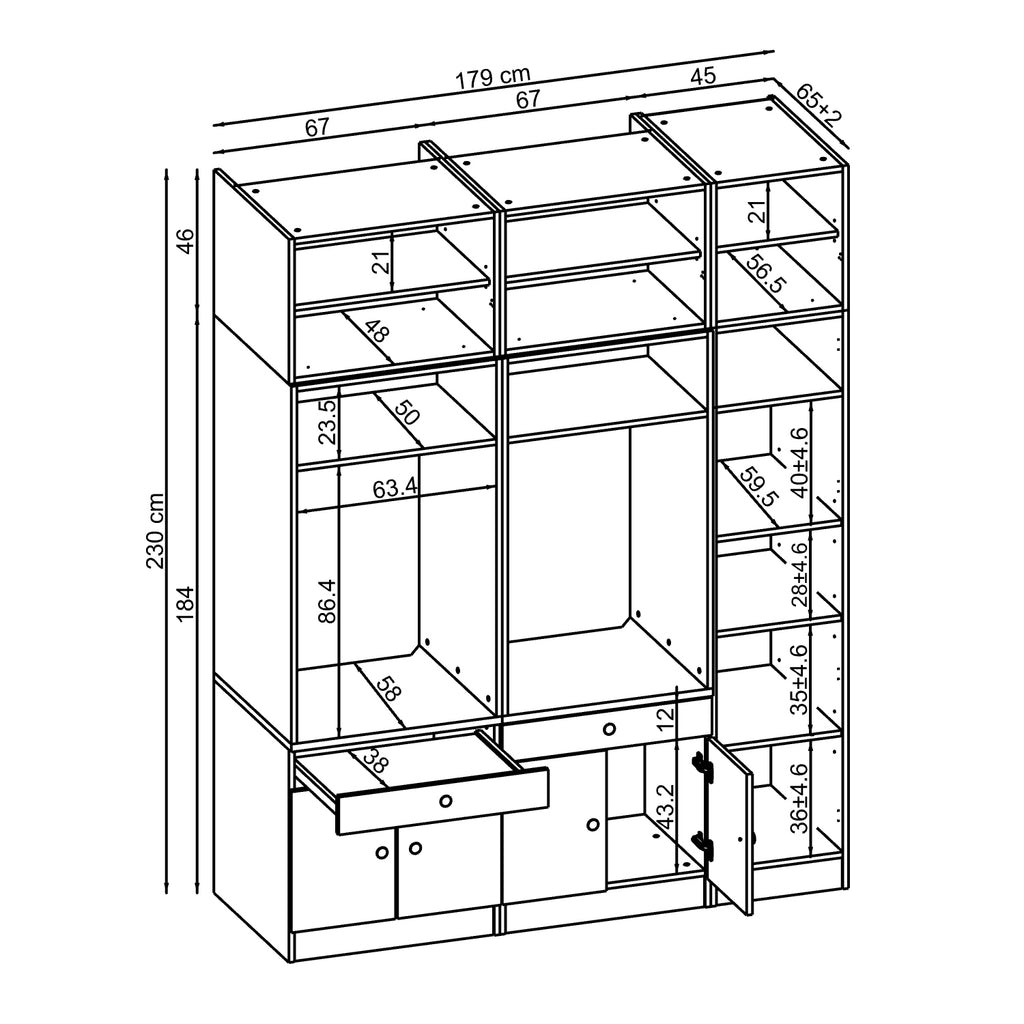 Roomart Waschmaschinenschrank SERIE 3 – 179 cm breit, 2× Waschmaschine nebeneinander mit Klappschrank, Ausziehbrett & Hochschrank – Waschküche & Hauswirtschaftsraum – Eiche / Schwarz-Eiche / Weiß