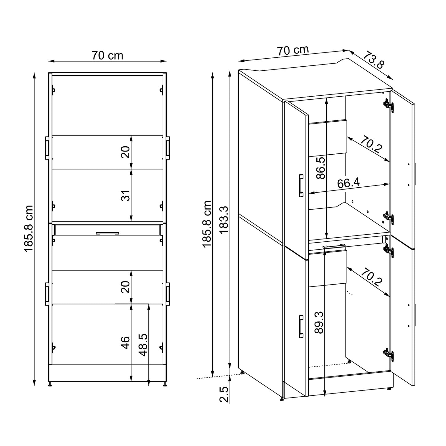 Roomart Waschmaschinenschrank SERIE DORA-I-  Waschmaschinen- & Trocknerschrank mit Türen & Ausziehbrett – Waschküchenschrank für Waschmaschine & Trockner – in 5 Farben • Weiß • Weiß-Eiche • Anthrazit-Eiche • Eiche • Schwarz-Eiche