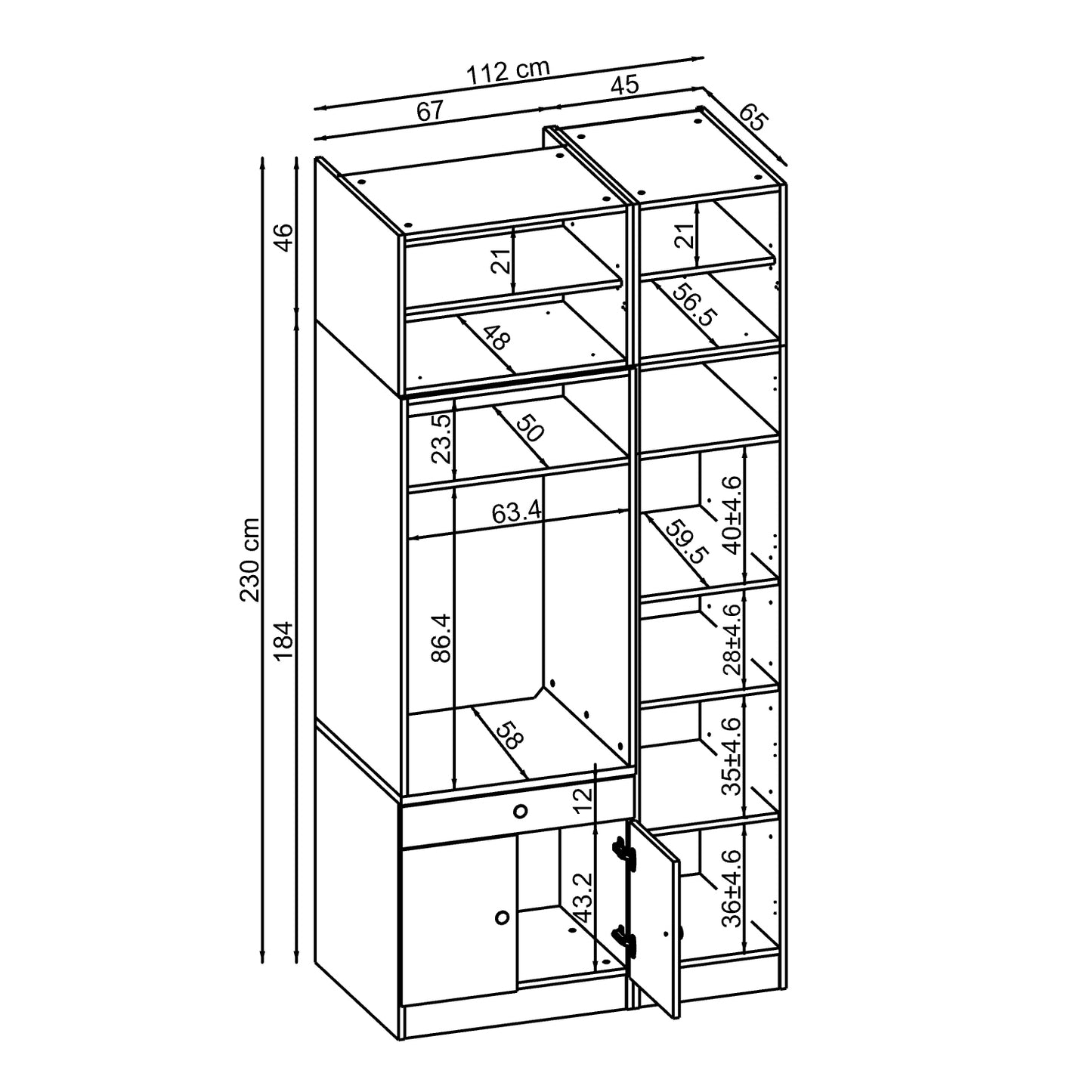 Roomart SERIE 3 Waschmaschinenschrank 112 cm – 230 cm hoch, Ausziehbrett & Hochschrank | in 3 Farben