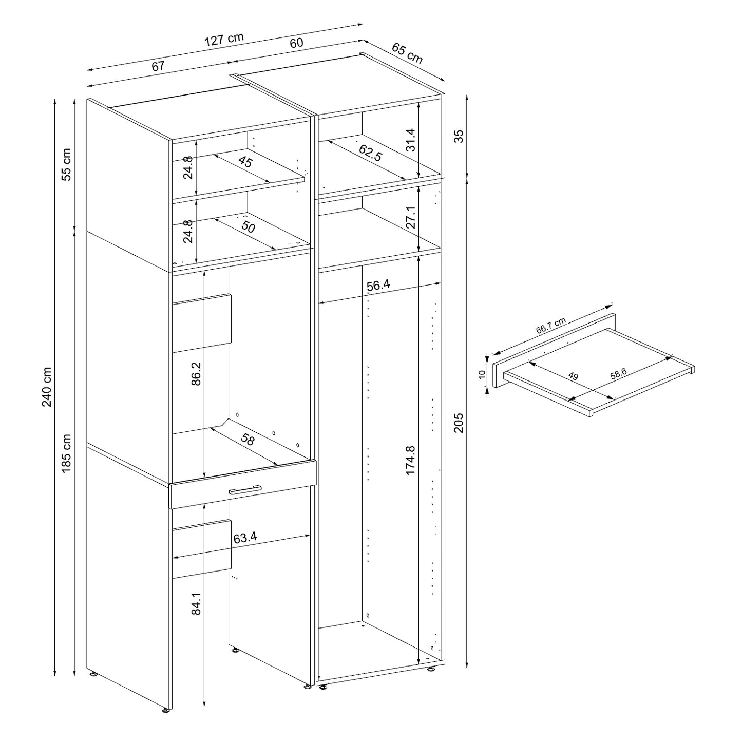 Roomart Waschmaschinenschrank, Trockner auf Waschmaschine • 127 cm breit • In 3 Farben