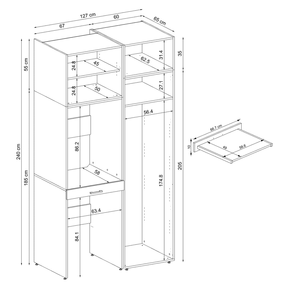 Roomart Waschmaschinenschrank, Trockner auf Waschmaschine • 127 cm breit • In 3 Farben